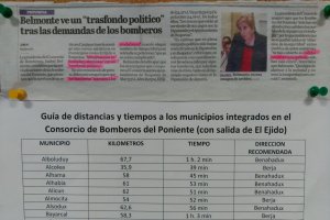 En la imagen, fotografía tomada en el tablón de anuncios del parque de Bomberos del Poniente. Se puede leer claramente un documento elaborado por el 