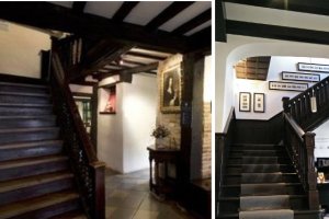 Interior de la casa de William Shakespeare (a la izquierda) en la actualidad e interior del Museo de Arte Doña Pakyta (a la derecha).