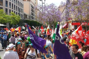 Muchos de los participantes portaron banderas de distintos grupos políticos: Podemos, Izquierda Unidad, PCE, etc.