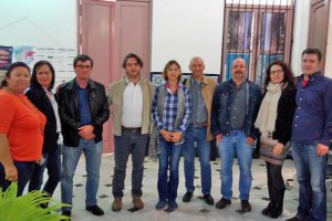 Centella, con dirigentes de IU, Podemos y Equo en Almería.