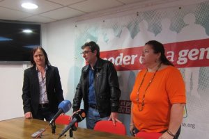 Centella, esta mañana en la sede de IU.