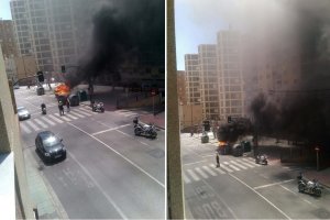 Llamas en el contenedor antes de la llegada de los bomberos