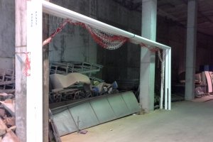 Las porterías nuevas que irán al Estadio Mediterráneo.