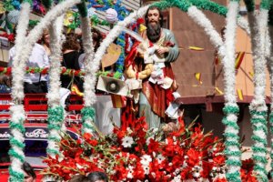 La imagen de San Marcos en la procesión y romería del pasado año.