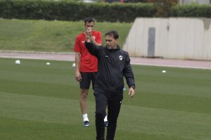 Fran Fernández en el entrenamiento de este jueves.