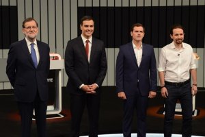 Los candidatos de las cuatro primeras fuerzas parlamentarias, antes del debate de las últimas generales