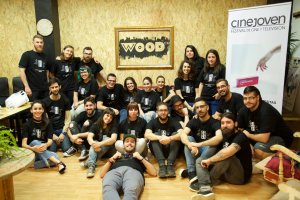 Equipo de Cinejoven en su sede los días del festival, en Wood Work CoWorking.
