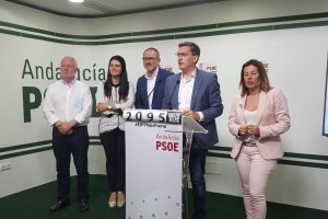 Rueda de prensa esta mañana en la sede del PSOE.