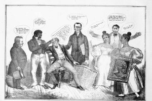 Imagen satírica publicada en 1836, durante la campaña presidencial de Van Buren y Johnson.