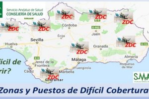 Mapa con zonas de difícil cobertura realizado por el Servicio Andaluz de Salud.
