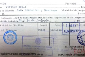 documentos de aprobación para la exhibición de películas en los cines Terraza Apolo.