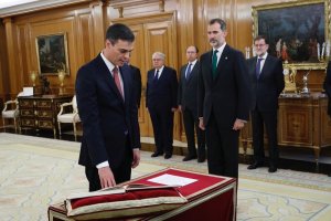 Pedro Sánchez, ayer, durante su toma de posesión como presidente del Gobierno.