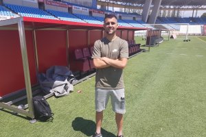 Javi Pérez en el Estadio Mediterráneo.
