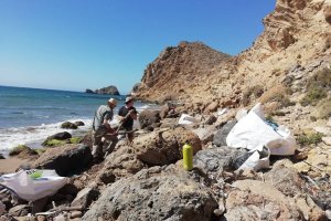 Limpieza en una de las playas de la localidad de Pulpí.