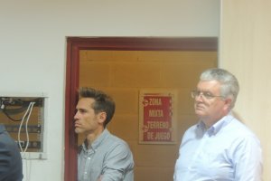 Corona y Bonilla, en la sala de conferencias del Estadio Mediterráneo.