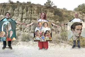 Enrique Demetrio, Carmen Rubio y Antonio Llanas con obras de Pituco, Perceval y Cantón Checa.