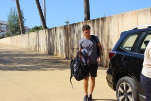 Arzura llegando al Estadio Mediterráneo.