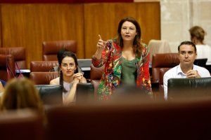 Carmen Crespo, durante su intervención este ueves en el Parlamento Andaluz.