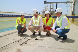 El consejero inspecciona una grieta del puerto en su visita de ayer. La voz
