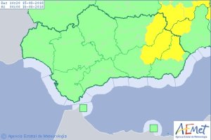 Mapa con las alertas activadas para hoy en Andalucía.