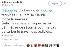 Tweet de la policía francesa por el atentado en Paris