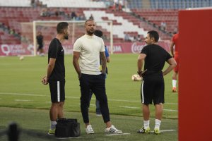 Nano en la previa del Almería-Málaga.