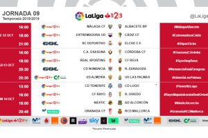 Horarios de la jornada 9 en Segunda.