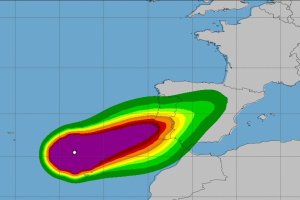 Mapa de la Aemet con la previsión del avance del huracán Leslie.