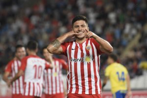 Narváez celebra su gol a Las Palmas.