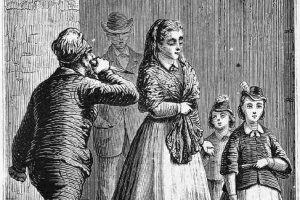 Recreada escena del Crimen de la calle de la Justa,aparecida en un periódico de la época, en 1861.