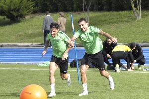 Gaspar y Samu en el entrenamiento de este jueves.