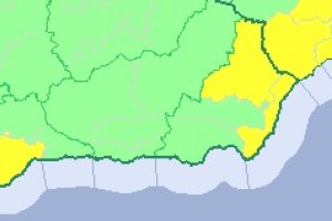 Mapa de alertas en parte de Andalucía y de la Región de Murcia.