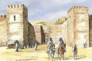 Recreación  idealizada del frontal de la antigua Puerta de Pechina de Almería, obra de Juan José Tonda.