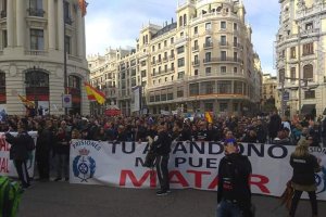 Manifestación de los funcionarios de prisiones, este miércoles en Madrid.