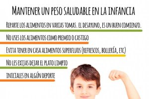 Infografía elaborada por la Asociación 5 al día con los consejos para mantener un peso saludable.