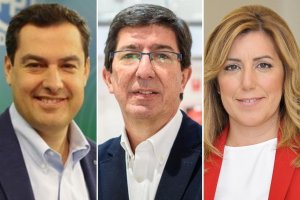 Juanma Moreno, Juan Marín y Susana Díaz.