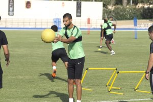 Joaquín Fernández en su último entrenamiento con el Almería.