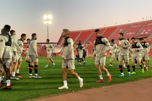 Los jugadores del Mallorca en el regreso al trabajo.