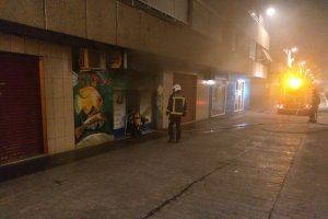 Los bomberos, sofocando el fuego en una tienda de mascotas de Nueva Andalucía.