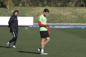 Juan Ibiza en el entrenamiento de este miércoles.