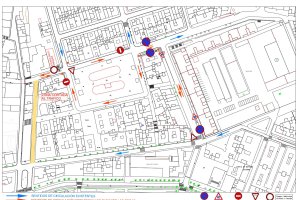 Plano del cambio de ordenación del tráfico en el entorno de Plaza Pavía.