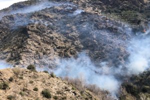 Humo y llamas en la zona del incendio, en una imagen del Infoca.