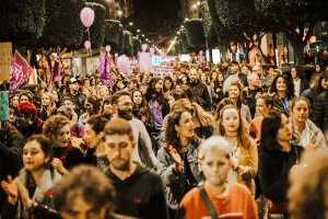 Asistentes a la manifestación de este 8 de marzo.