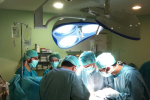 Facultativos practican un trasplante.