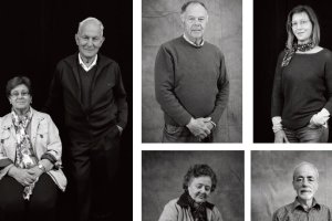 Aparecen a la izquierda un empresario y ama de casa; arriba El Flores y Paqui; debajo, La Alemana en el pupitre, y Paco el Churrío, ferretero.