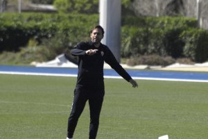 Fran Fernández en el entrenamiento de este jueves.