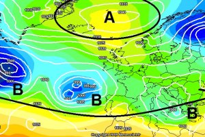 Trayectoria más probable de las borrascas atánticas