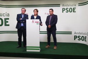 Representantes del Partido Socialista durante la rueda de prensa.