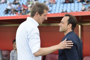 Luis Miguel Ramis y Fran Fernández en el Almería-Albacete.