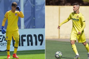Saldaña y Baena con sus respectivos clubes: Atlético y Villarreal.